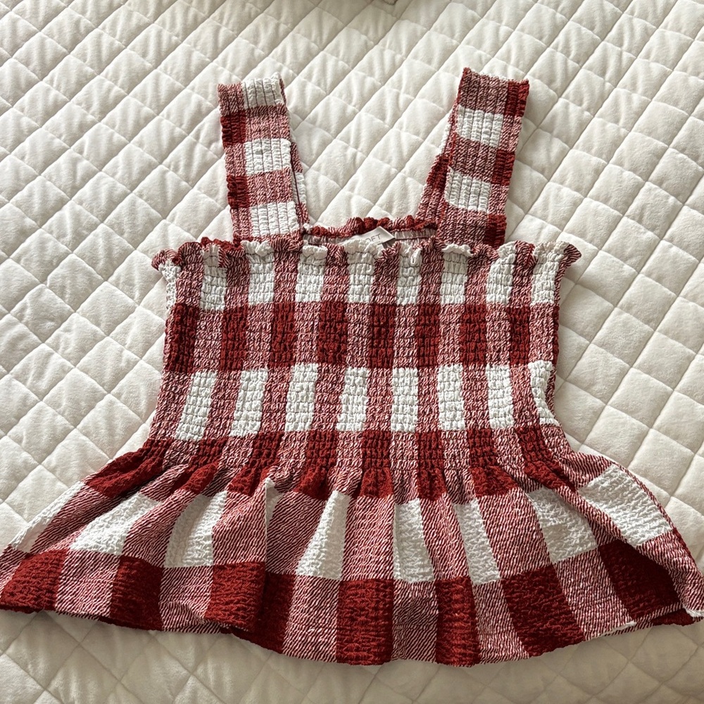 LOFT Red and White Plaid Tank Top